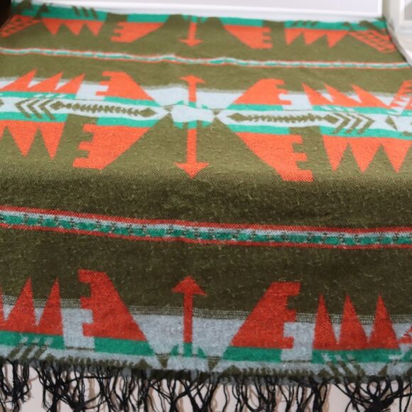 Urban Outfitters Oversized Southwestern Scarf | Olive & Rust Aztec Pattern - Picture 2 of 13